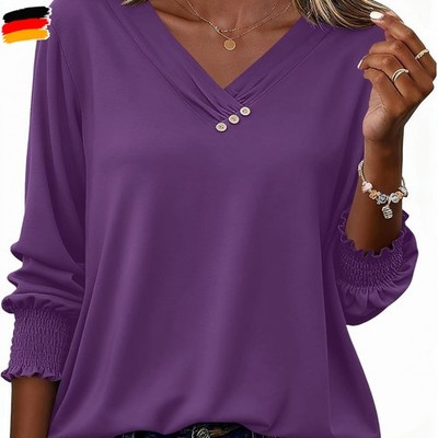 Rapbin Bluse Damen 3/4 Arm Shirt Elegant V-Ausschnitt Tunika Sommer Tops Lässig 