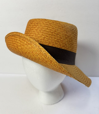Fedora Bailey Straw Genuine Panama Hat Brown Ribbon Made In USA Size 54