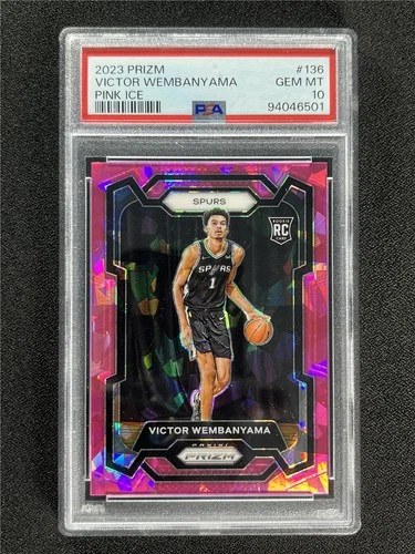2023-24 Panini Prizm Victor Wembanyama #136 Pink Cracked Ice RC PSA 10 MT &06251