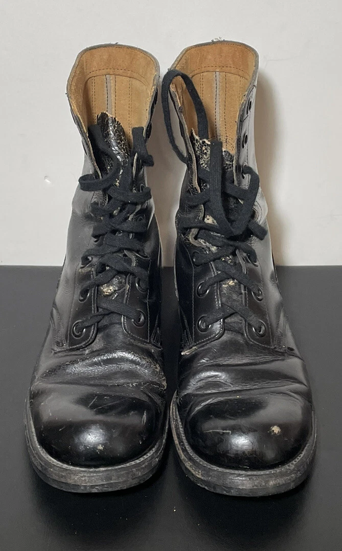 Vintage Military Combat Boots Size 8 R Black Leather Steel Toe