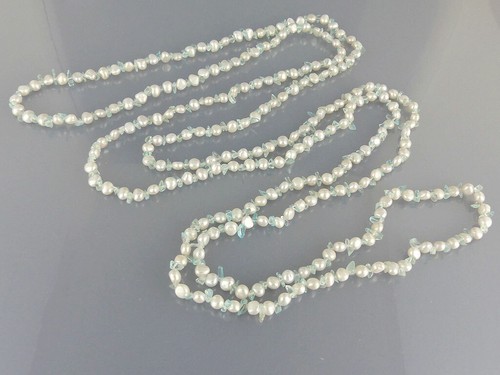 Kette Perlenkette Keshi-Perle und Aquamarin Splitter ca.180cm lang 007 - Picture 4 of 4