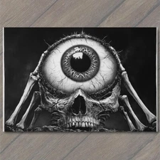 Art Print Skeletal Figure Eyeball Overlooking Apocalyptic Landscape Dark Skull