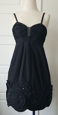 BCBG Max Azria Black Cocktail Party Dress Size 0 Giant Wired Beaded Flowers EUC