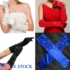 Women Satin Gloves Long Sleeve Arm Finger Bridal Wedding Opera Costume US STOCK