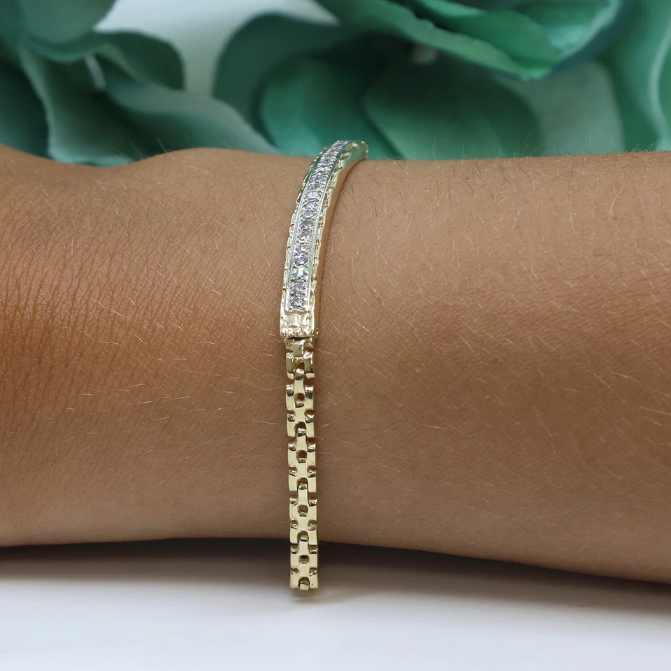 0.50 TW Diamond Bar Square Link Chain Bracelet 14K Two-Tone 6.5" Ladies Estate - Image 2 of 4