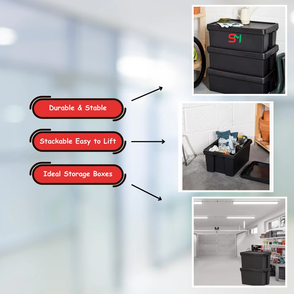 16 Litre Heavy Duty Recycled Box with Lid Black 38.5 x 29 x 21.5 cm - Pack 1 - Image 2 of 4