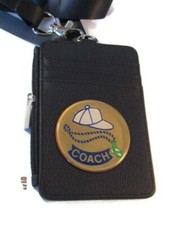 SPORTS TEAM COACH BLACK LEATHER ID / BADGE HOLDER with lanyard