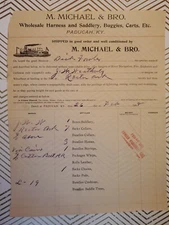 1898 M Michael & Bro Harness & Saddlery Billhead Receipt Paducah KY RARE