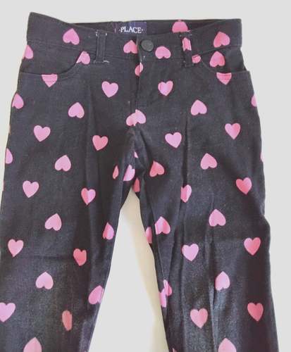 Nice Little Girl's Children's Place Size 5 Jean Black Pink Hearts Cropped Pants - Picture 2 of 8