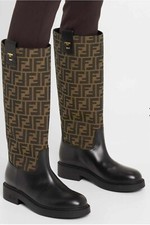 NWOB Fendi Filo FF Leather and Canvas Knee Hi...