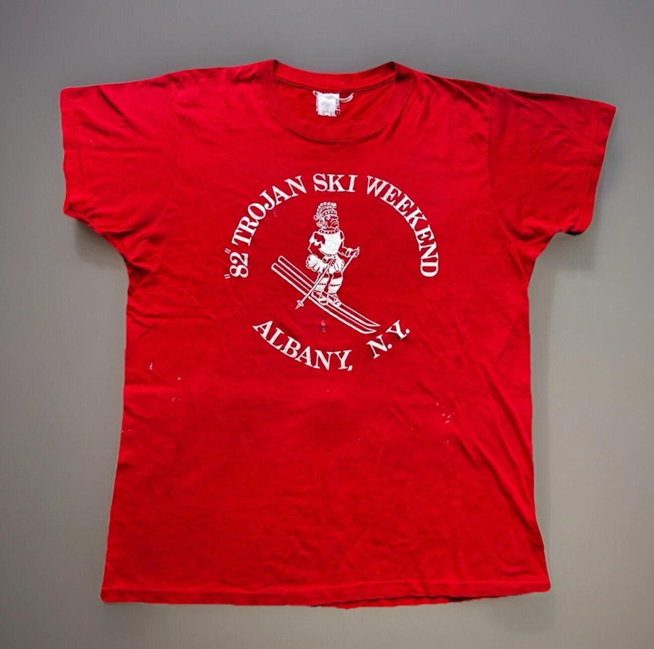 1982 Insane Thrashed Trojan Ski Weekend TEE,paper Thin.M/L