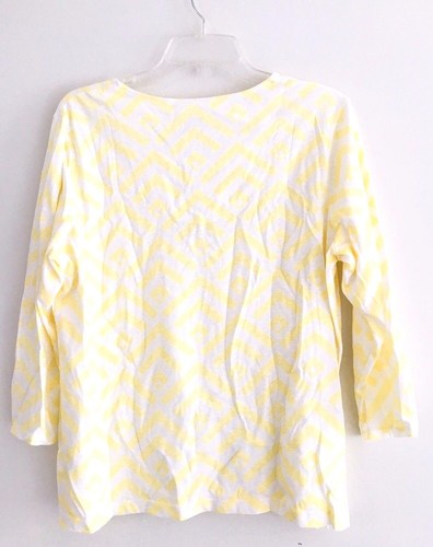Chico's Geo Pattern Statement Valentina Top Womens Size 2 Yellow 3/4 Sleeves - Picture 2 of 9