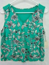 A New Day Women's Top Small Green Floral V-Neck Stretch Rayon Sleeveless NEW