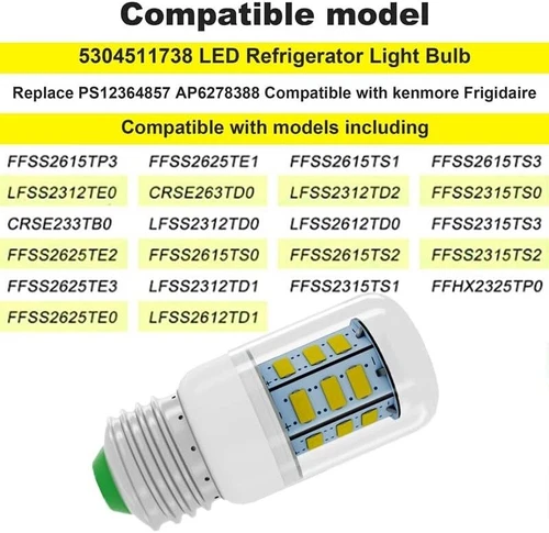 2Pcs LED Refrigerator Light Corn Bulb E27 3.5W For Frigidaire Kenmore 5304511738 - Picture 7 of 8
