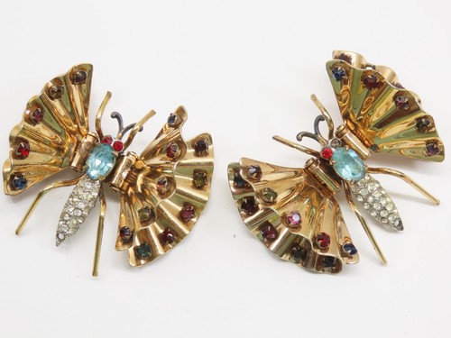Charles Reis Sign CR co. Hinged Butterfly Clip Brooch Rhinestones 12 K Gf D2169 - 第 8/9 張圖片
