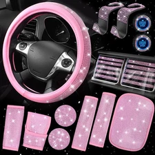 CAR PASS Bling Pink Car Accessories Set for Women, Sparkly Rhinestone Diamond...