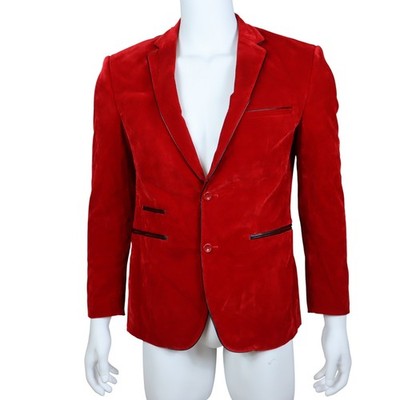 Vintage Vinci Philosophy Red Velvet Blazer Sport Coat Leather Piping Men's 40R