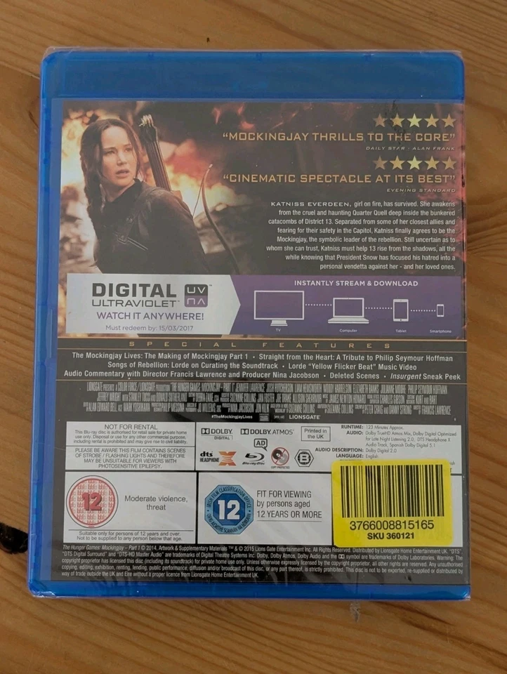 The Hunger Games: Mockingjay Part 1 (Blu- Ray, 2014) J Lawrence (New & Sealed) - Image 3 of 4