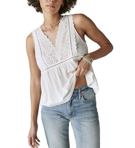 Canotta donna senza maniche con occhielli LUCKY BRAND avorio taglia L usata in ottime condizioni