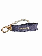 Chanel Novelty Charm Gold Logo design Keychain Pearls Dark Blue