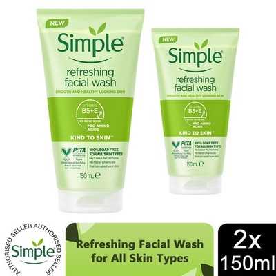2x à 150ml Simple Kind to Skin Erfrischende Gesichtswäsche für empfindliche Haut