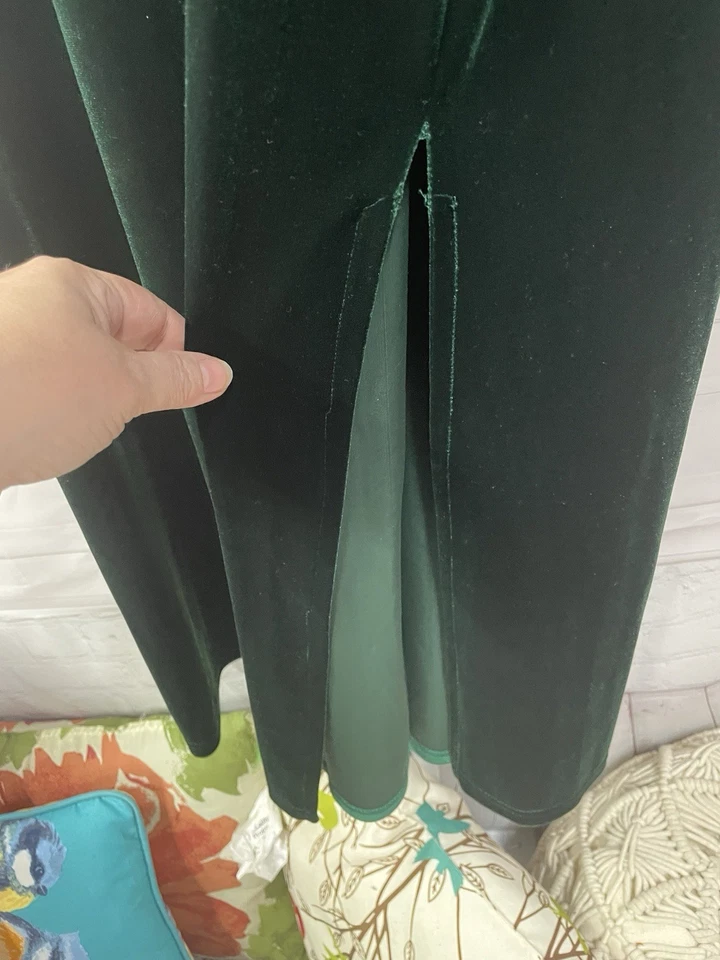 Fashion Code USA Green Velvet Vintage Side Split Holiday Maxi XL Dress - Image 3 of 4