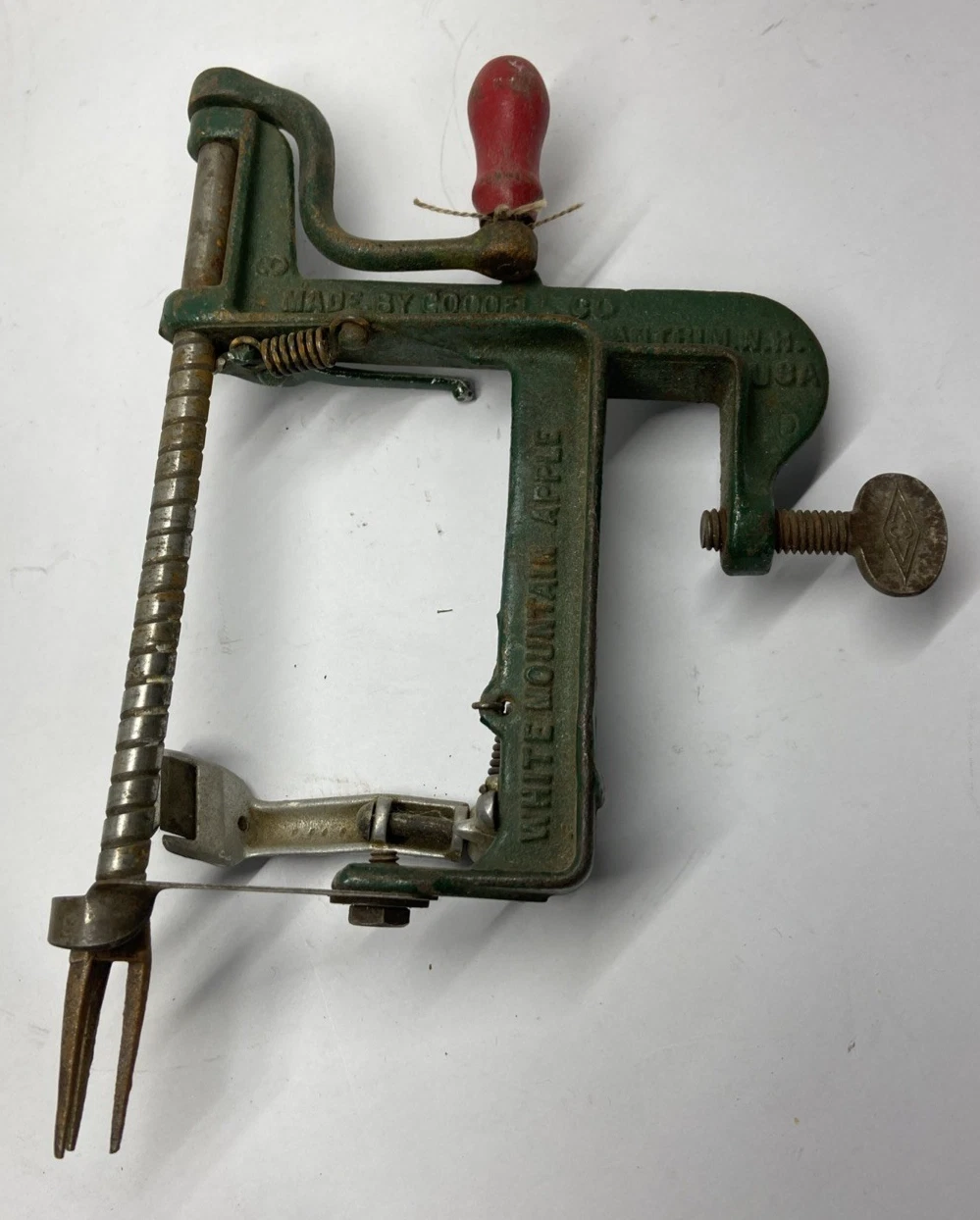 Vintage White Mountain Apple Peeler Clamp Goodell Co Antrim NH USA Cast Iron