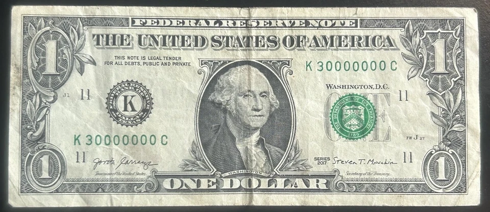 (MULTI MILLIONAIRE!)$1 Very Rare 30 MILLION Note Fancy Serial Number K30000000C - Image 2 of 4