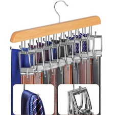 Sturdy Wood Belt Rack Closet Accessories with 20 Hooks for Closet Organizers