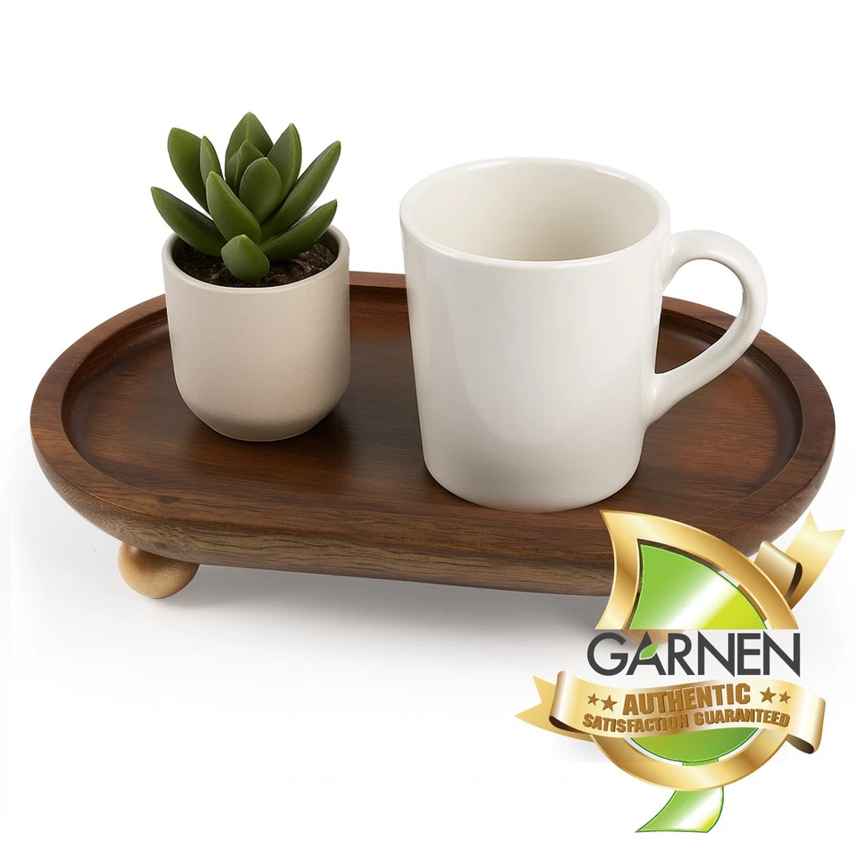 Bandeja de madera decoración Garnen, bandeja de madera de acacia para servir, bandeja de madera ovalada con patas