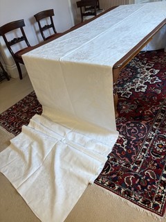 HUGE VINTAGE LINEN DAMASK TABLECLOTH 220" x 76" 558c x 193 cmm