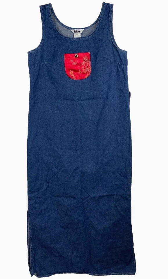 VTG NINA PICCALINO Denim Denim Maxi Dress & Jacket 2 piece Set Size 8 Women's - Image 3 of 4