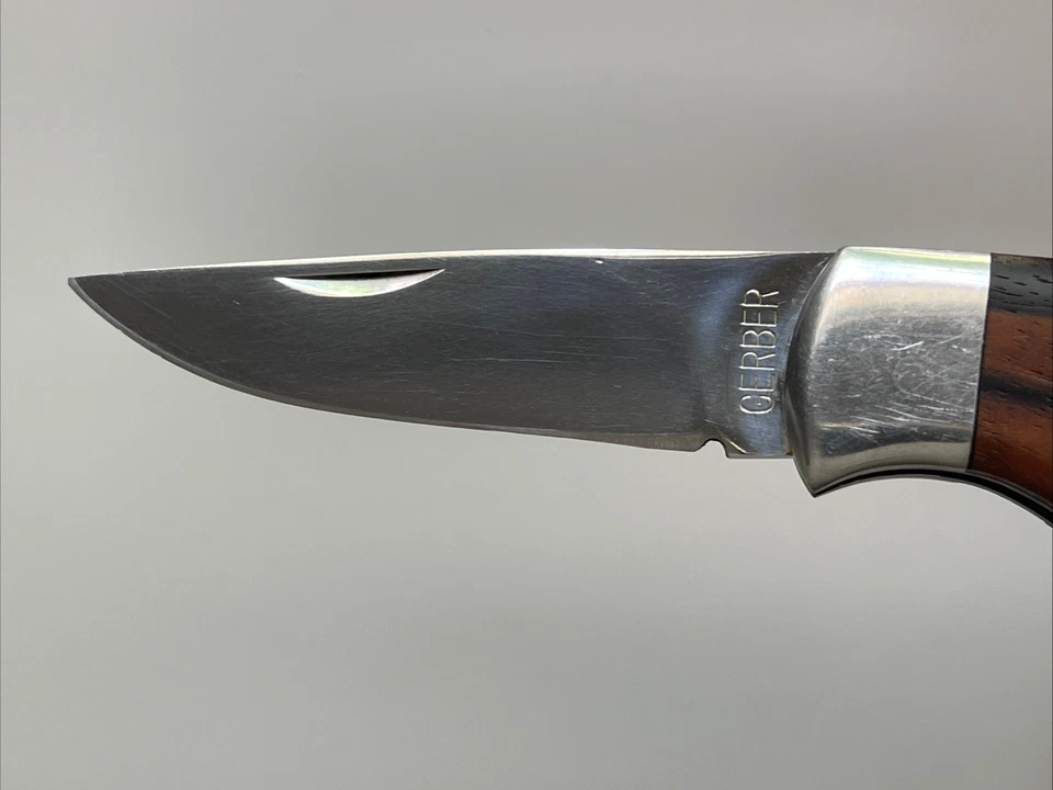 Gerber 1007 Folding Hunter II Knife Ebony Wood Handle Sakai Japan 1983 - Image 3 of 4