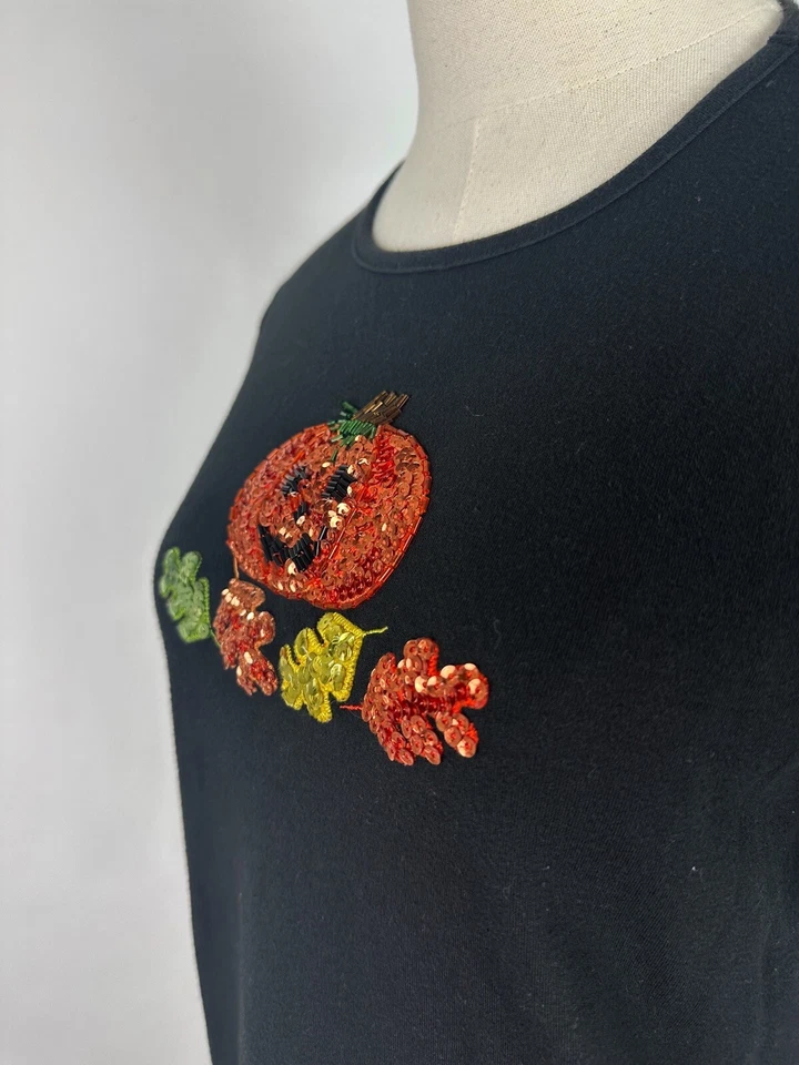 Camiseta CORAL BAY Halloween PM Petite M Lentejuelas Calabaza Cuentas Otoño Jackolantern  Foto 4 de 4