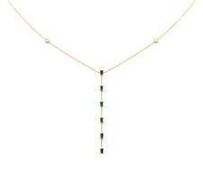 14K Yellow Gold Diamond  Emerald Gemstone Lariat Necklace