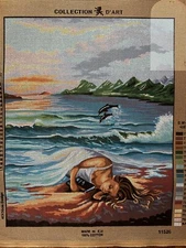Printed needlepoint Tapestry Gobelin 50x60 Cm Girl On A Beach Canvas Only
