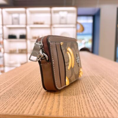 NWT Coach Zip Card Case In Signature Canvas With Cherry/Banana