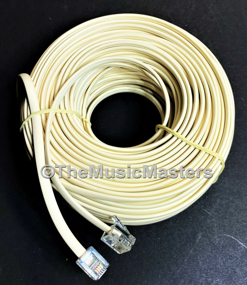 Ivory 100' ft Telephone Modular Line Cord Phone Cable Extension Wire RJ11 VWLTW - Image 2 of 2