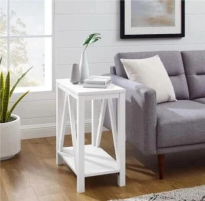 Walker Edison Side Table with Shelf A Frame Narrow White Multiple Use Wooden