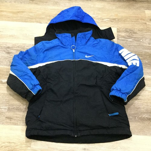 NIKE Full Zip Up Hooded Blue & Black Reversible Windbreaker Jacket Boy's Size S - Picture 3 of 10
