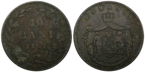 Romania Carol I Copper 1867 H 10 Bani Heaton Mint 30mm KM# 4.1 ( 24 499) - Picture 1 of 3