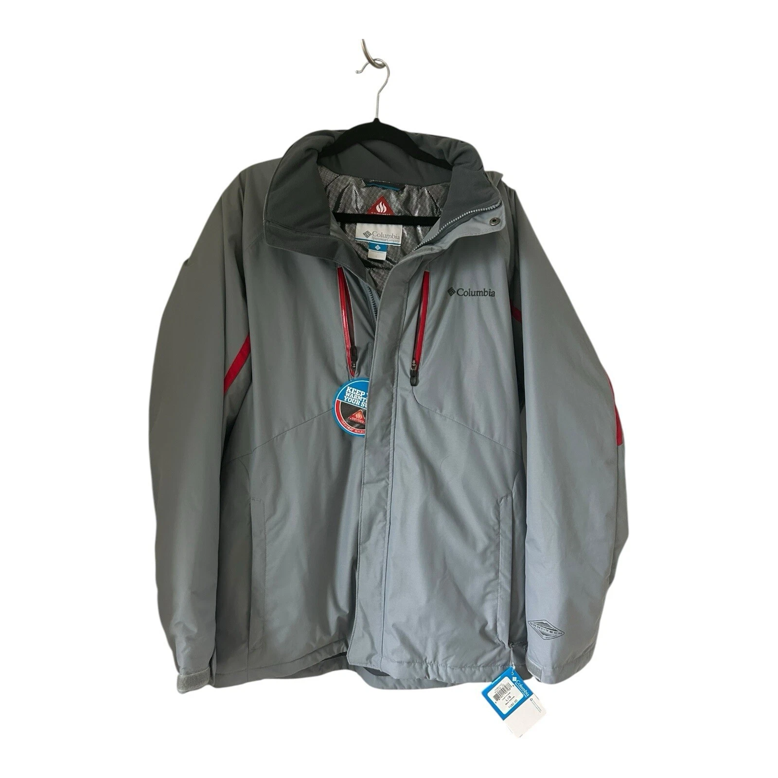 Columbia Men's Gray & Red Omni Heat Insulated Reflective Jacket Size Large NEW