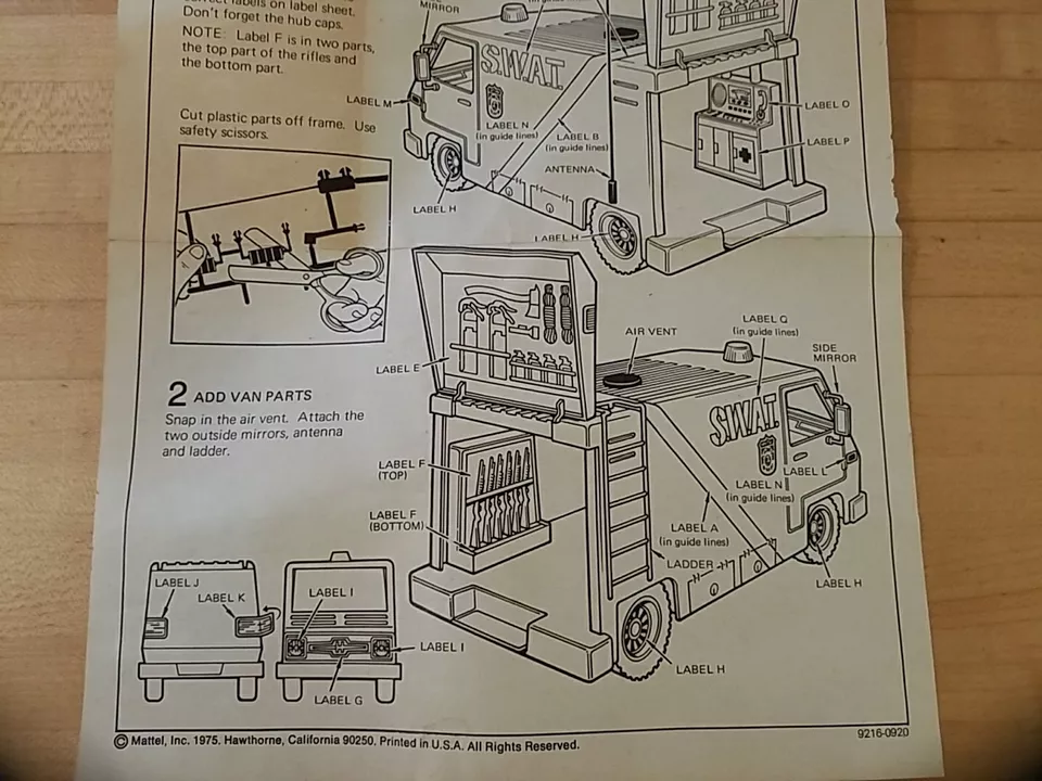 De colección Mattel Heroes in Action SWAT Command Van Instrucciones Solo 1975 Foto 4 de 4