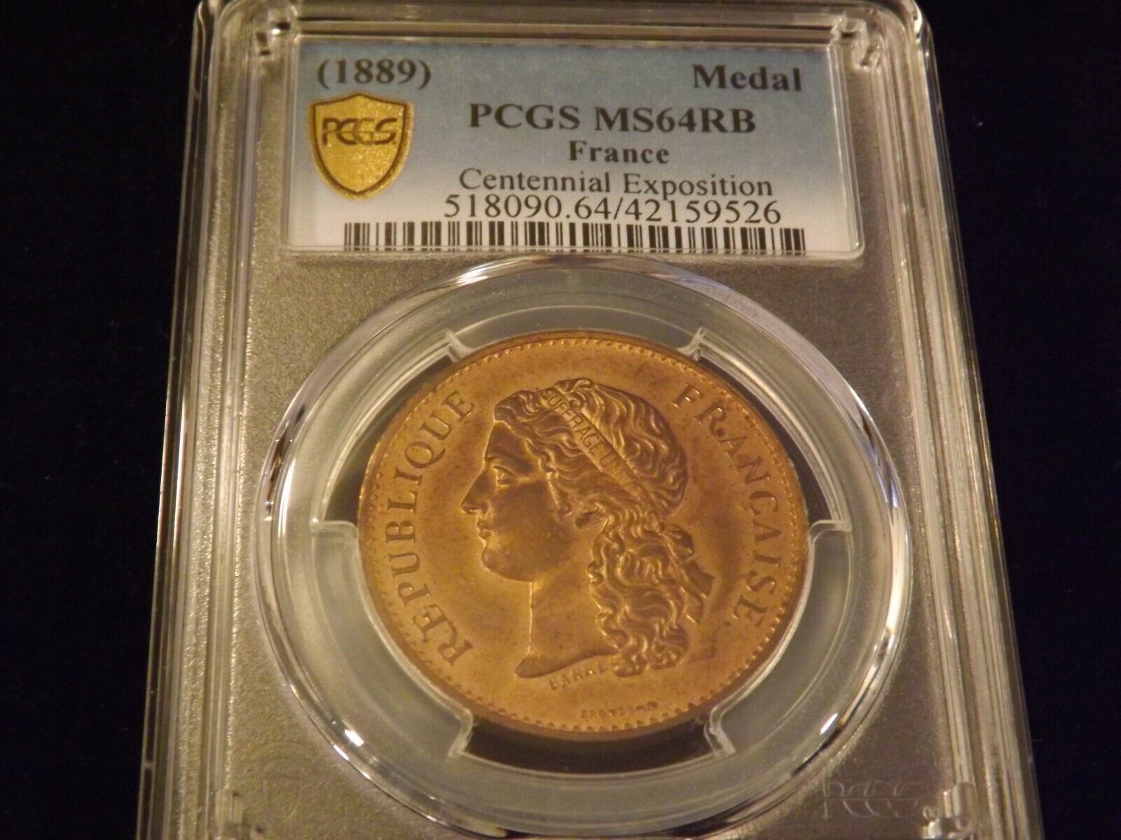 1889 Medal FRANCE PCGS RB Special sale item MS 64 Ranking TOP10