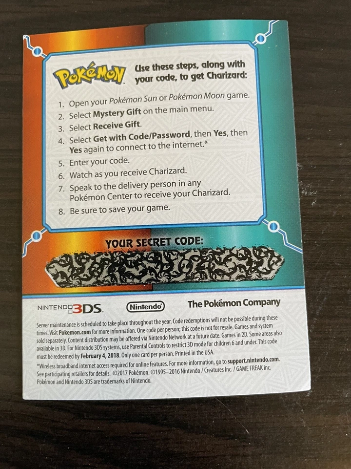 Charizard Secret Code (2017) Pokemon Sun/Moon 3DS Brand New. Read Description - Image 2 of 2