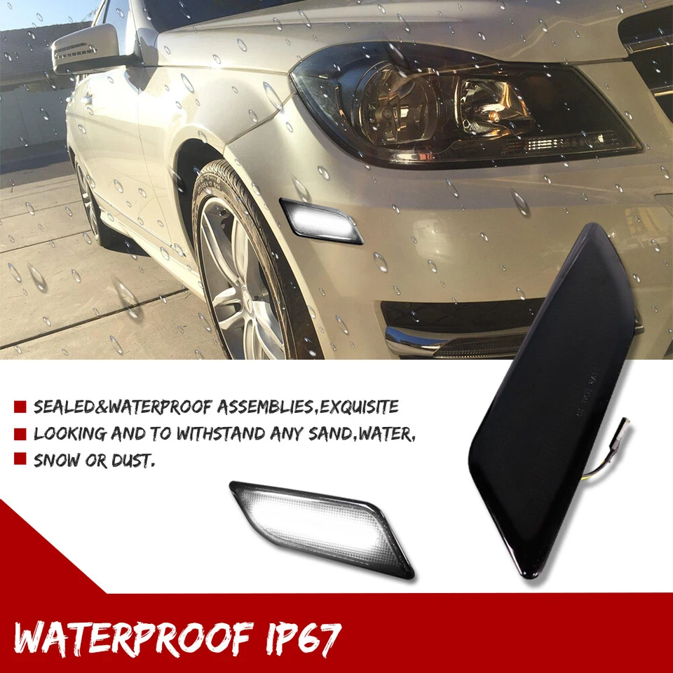 Luces LED laterales blancas lente de humo para Mercedes W204 C250 C300 C350 2012-14 Foto 3 de 4