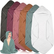 6 Pcs Muslin Hooded Baby Towels32"x 32" Cotton Newborn Bath Towel Muslin Infa...