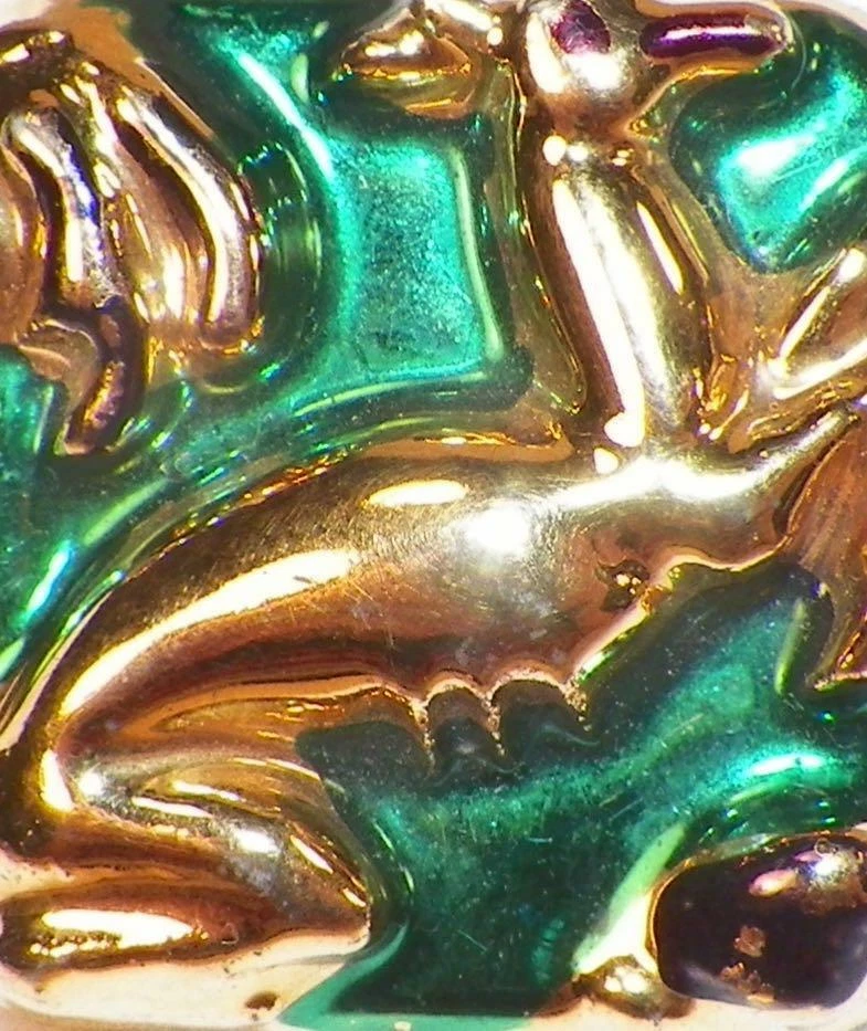 Antelope Bisque Button Gold Green Square Large Plastic Shank #1 - Image 2 of 4