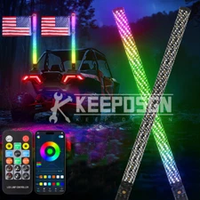 2X 3FT RGB Spiral LED Fat Whip Lights Antenna For Polaris RZR XP 1000 900 800