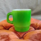 Vintage Fire-King Stacking Mug Lime Green Milk Glass Anchor Hocking Made in USA